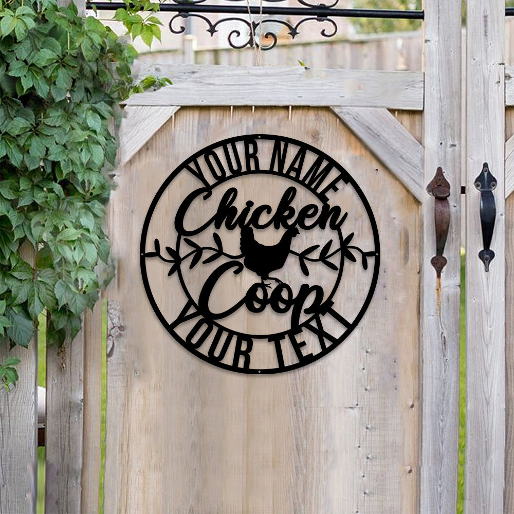 MeMate Chicken Coop Signs, Chicken Metal Sign, Personalized Name Outdoor Sign, Hen House Outdoor Décor, Housewarming Gift for Family Friend