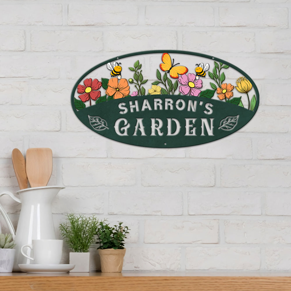 MeMate Garden Signs, Personalized Metal Signs, Garden Sign to Personalize, Customized Name Wall Art for Garden Outdoor Decor, Large Sign for Vegetable Garden She Shed, Personalized Outdoor Plaque
