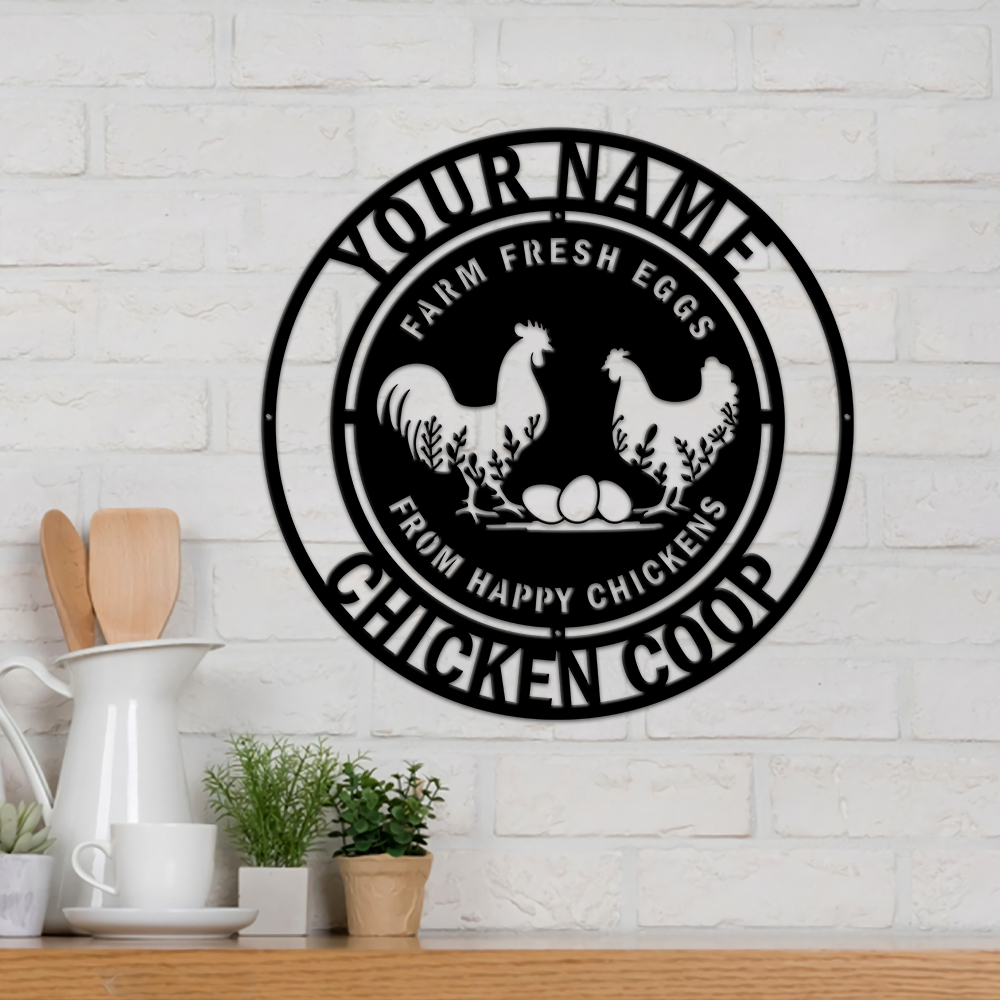 MeMate Chicken Coop Signs, Chicken Metal Sign, Hen House Outdoor Décor, Personalized Name Outdoor Sign, Housewarming Gift for Family Friends