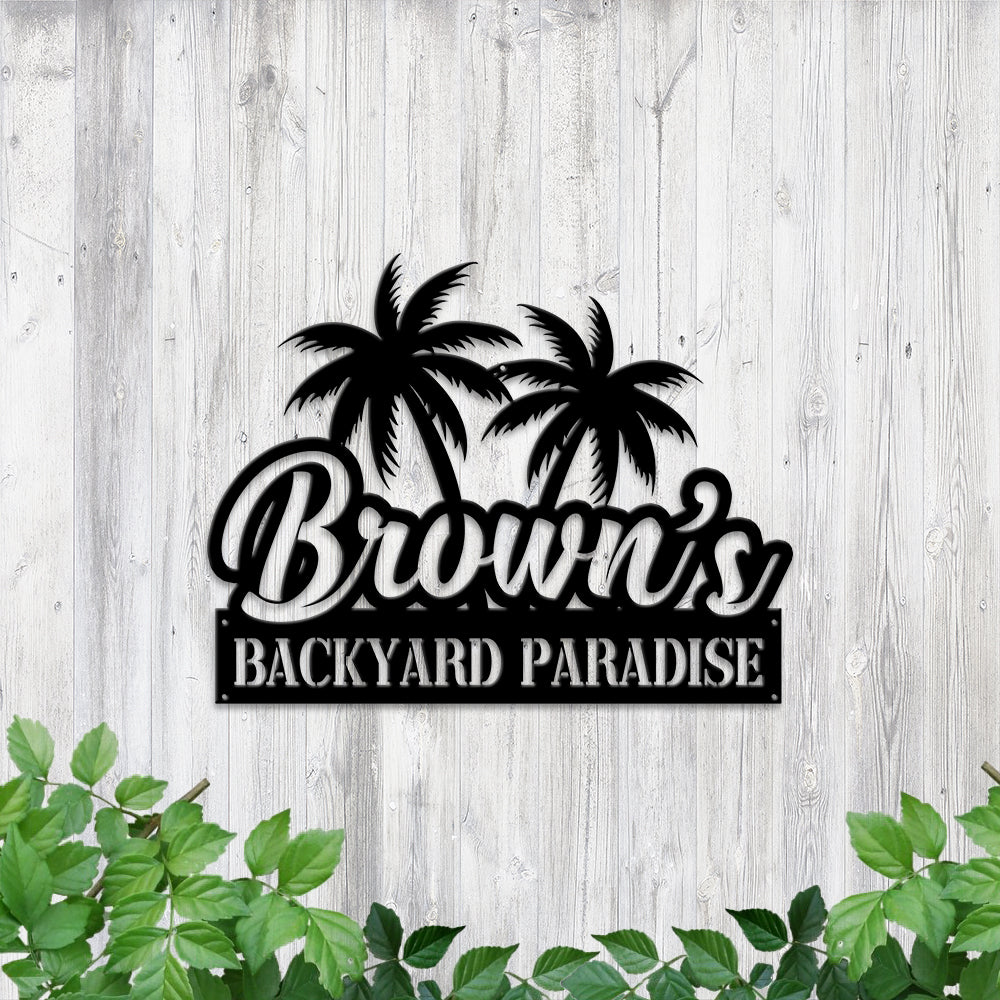 MeMate Backyard Sign Outdoor Decor, Welcome Signs, Personalized Metal Sign for Backyard, Patio, Custom Name Signs for Garden Porch, Deck, Large Metal Sign for Outside