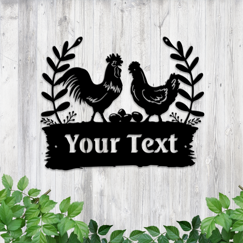 MeMate Personalized Name Outdoor Sign, Chicken Coop Signs, Chicken Metal Sign, Hen House Outdoor Décor, Housewarming Gift for Family Friend