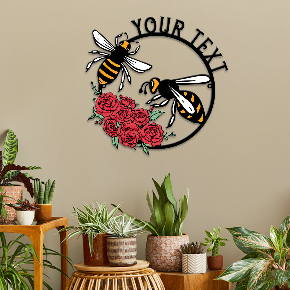 MeMate Personalized Metal Sign Bee, Custom Garden Metal Signs Outdoor Décor, 8" - 24" Garden Signs Metal, Bee Farm Sign, Bee Flowers Garden Signs to Personalize, Shed Shed Sign, Rustic Plaque