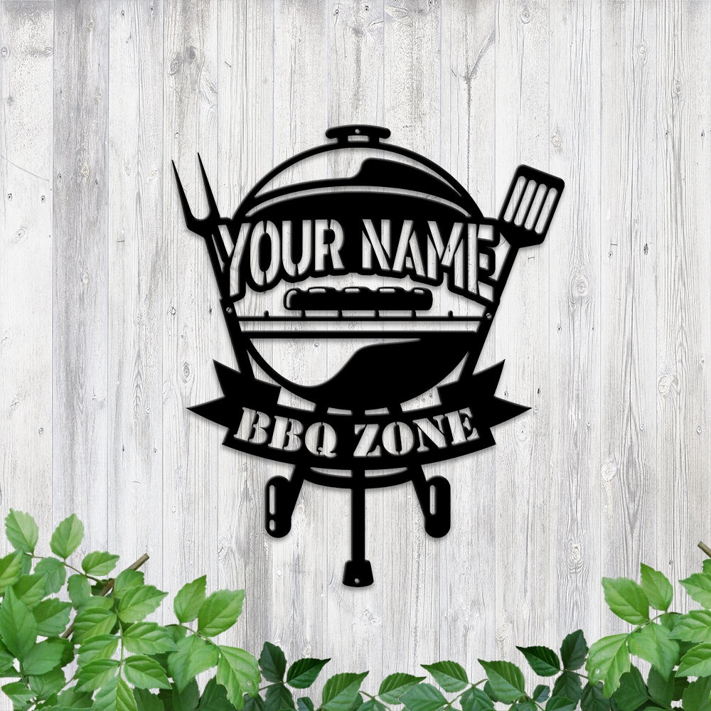 MeMate BBQ Signs, Grill Sign to Personalize, Personalized Barbecue Metal Signs Kitchen Decor, Custom Name Outdoor Plaques for Backyard, Patio, Porch, Deck