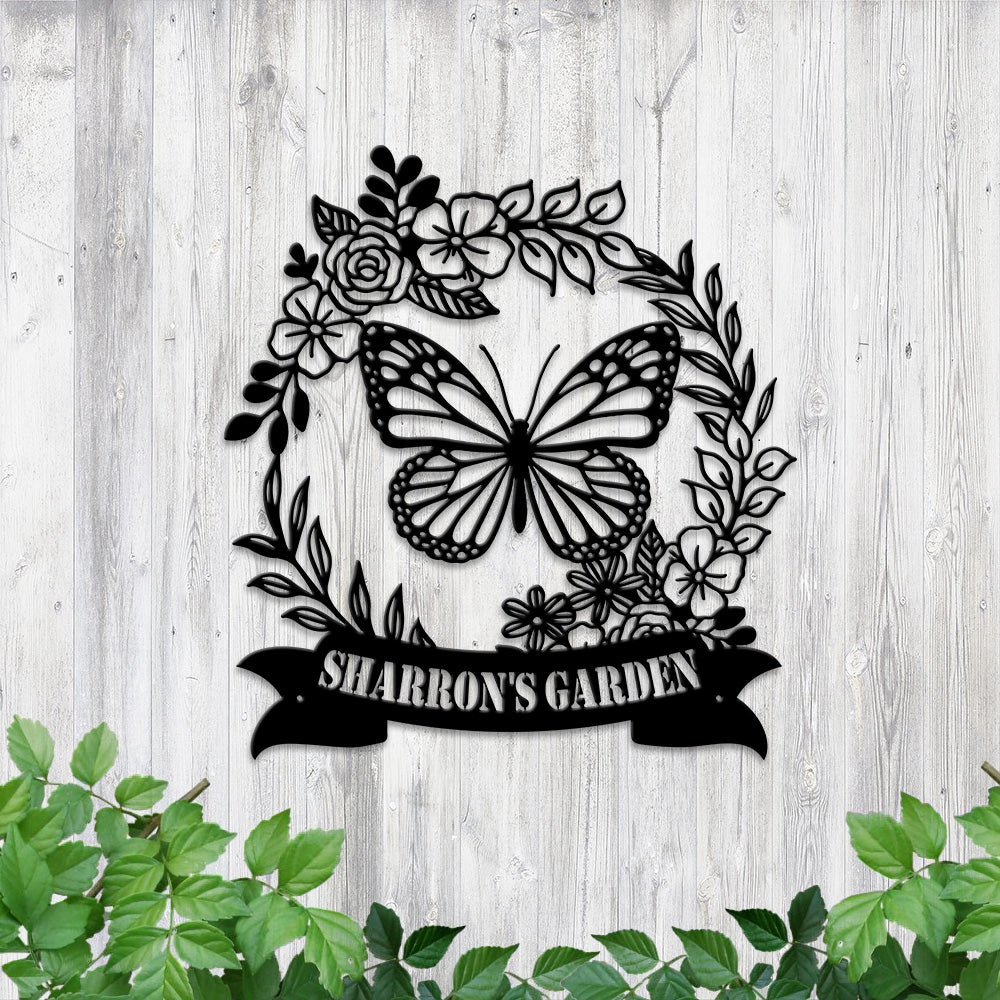 MeMate Flowers Garden Signs, Floral Garden Sign to Personalize, Personalized Metal Signs, Customized Name Wall Art for Garden Outdoor Decor, Large Outdoor Plaque Sign for She Shed, Potting Shed