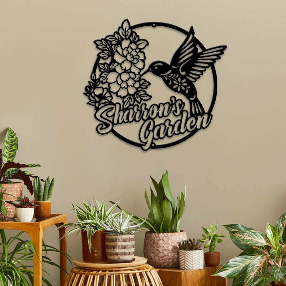 MeMate Personalized Metal Sign Hummingbird, Custom Garden Metal Signs Outdoor Décor, 8" - 24" Garden Signs Metal, HummingbirdSign, Hummingbird Flowers Garden Signs to Personalize, Shed Shed Sign