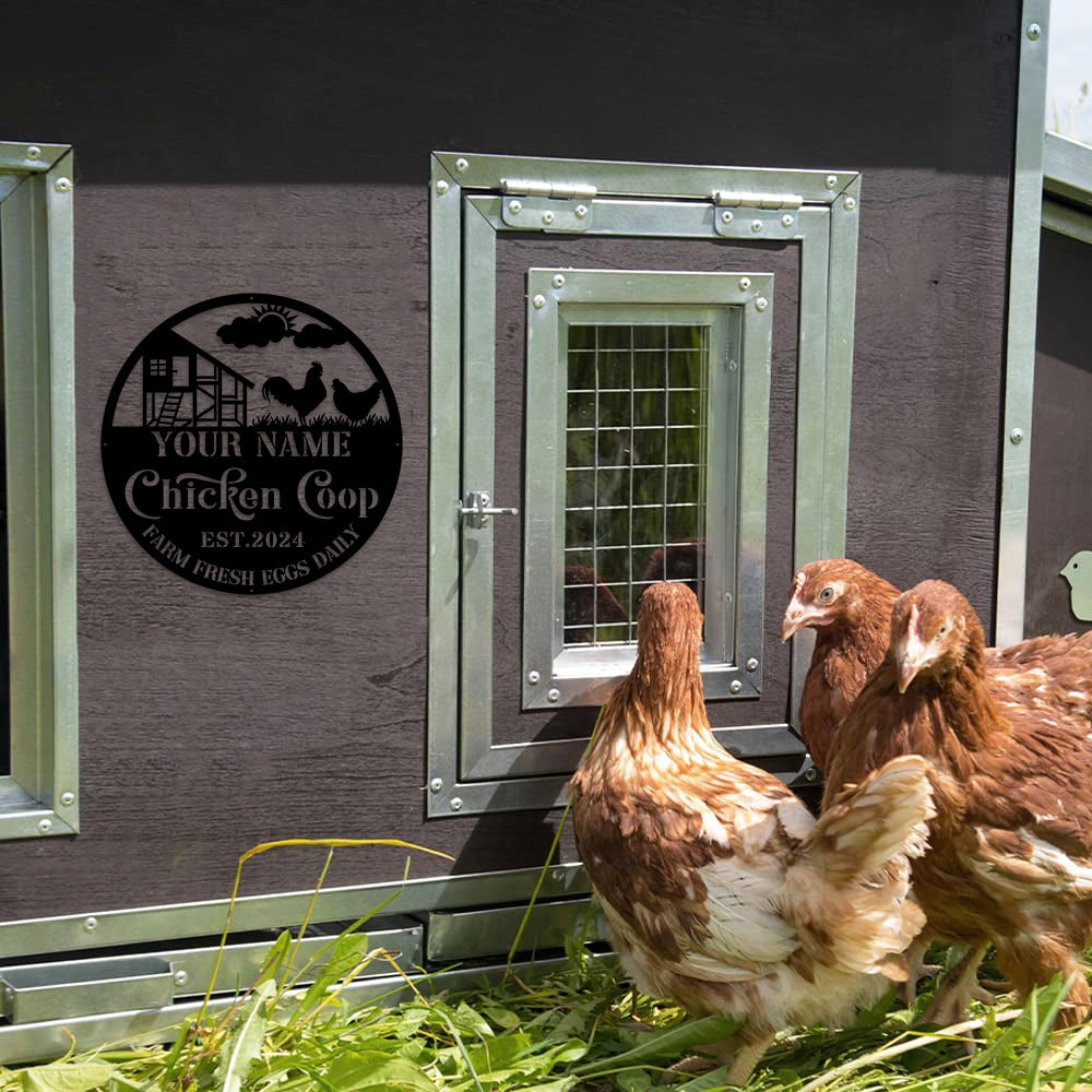 MeMate Chicken Coop Signs for Farmhouse Decoration, Hen House Decor, Metal Signs Outdoor Decor, Personalized Name Sign for Chicken Coops, 8-24 inches Large Metal Sign, Farm Sign, Housewarming Gifts