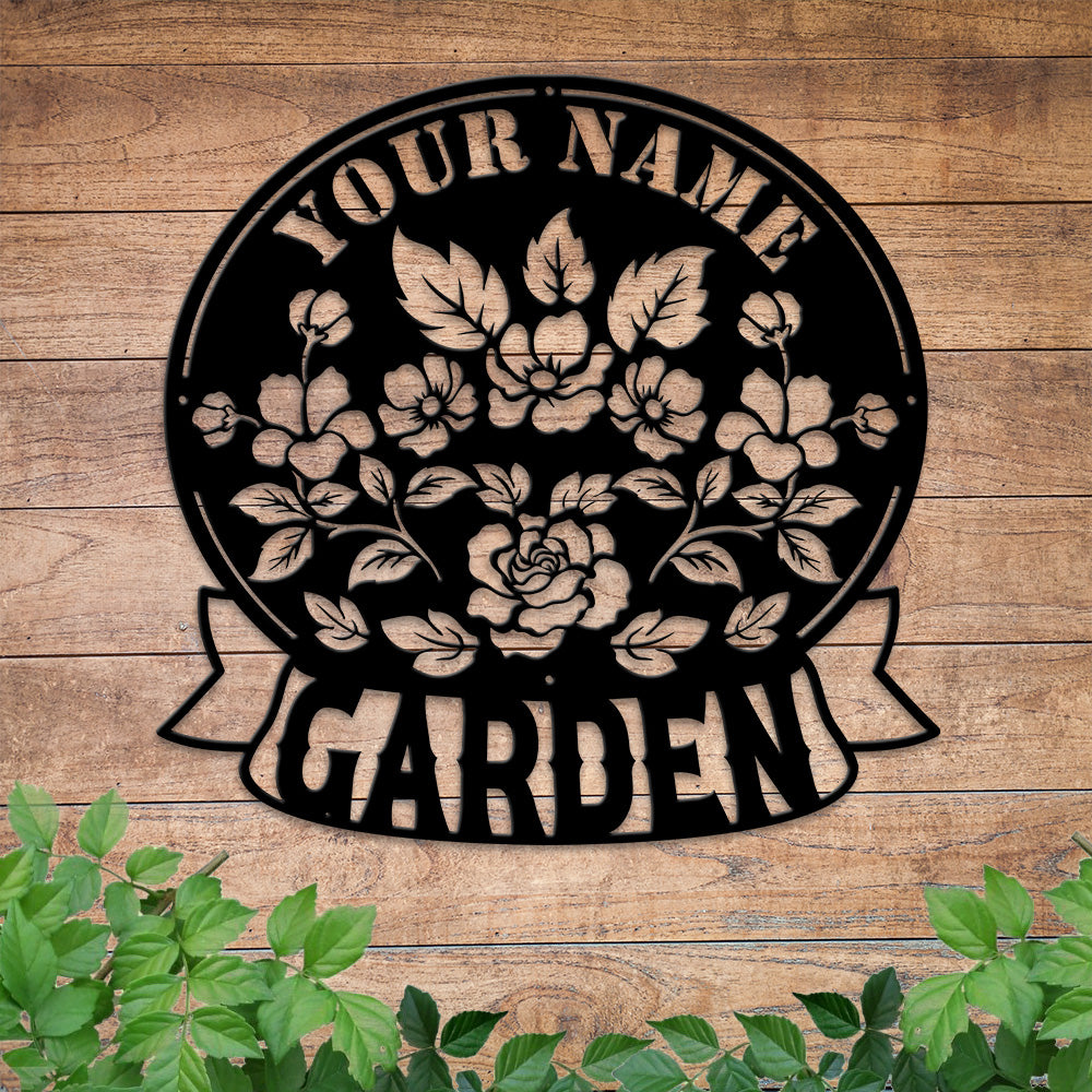 MeMate Flowers Garden Sign, Custom Name Sign Metal for Flowers Lovers, Garden Sign to Personalize, Flowers Art Decorations, Personalized Flowers Sign, 8-24 inches Large Metal Sign, Housewarming Gifts