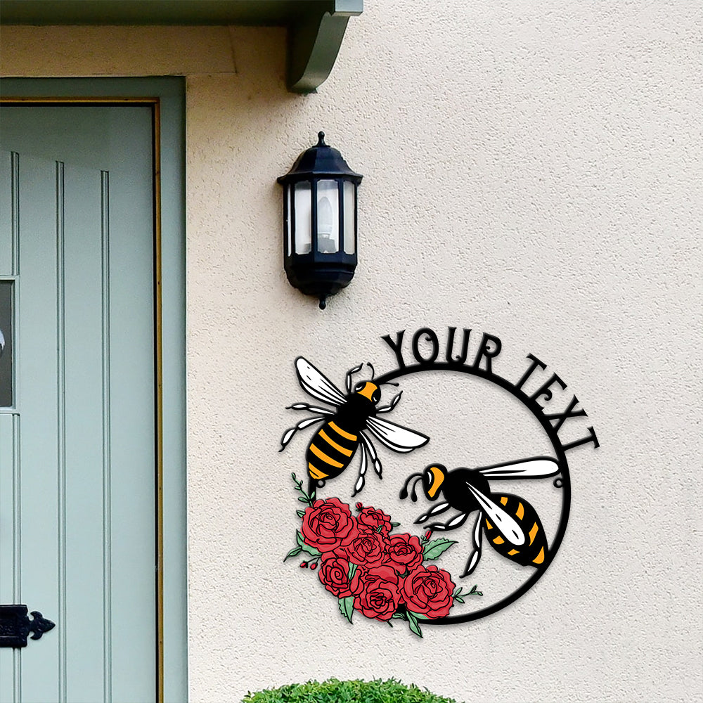 MeMate Personalized Metal Sign Bee, Custom Garden Metal Signs Outdoor Décor, 8" - 24" Garden Signs Metal, Bee Farm Sign, Bee Flowers Garden Signs to Personalize, Shed Shed Sign, Rustic Plaque
