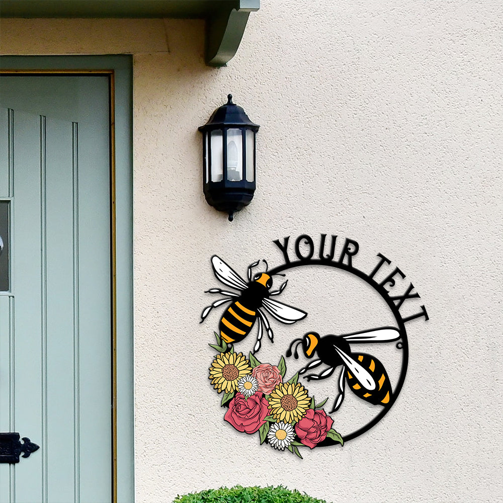 MeMate Personalized Metal Sign Bee, Custom Garden Metal Signs Outdoor Décor, 8" - 24" Garden Signs Metal, Bee Farm Sign, Bee Flowers Garden Signs to Personalize, Shed Shed Sign, Rustic Plaque