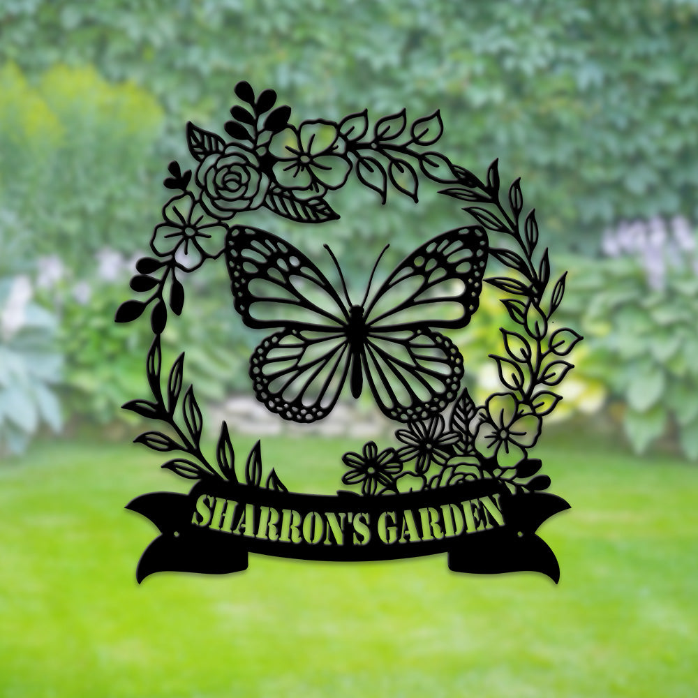 MeMate Flowers Garden Signs, Floral Garden Sign to Personalize, Personalized Metal Signs, Customized Name Wall Art for Garden Outdoor Decor, Large Outdoor Plaque Sign for She Shed, Potting Shed