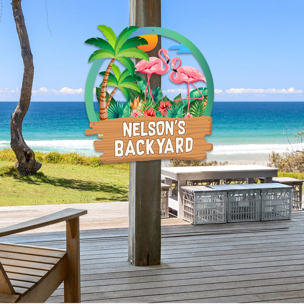 MeMate Flamingo Lounge Signs, Flamingo House Outdoor Décor, Flamingo House Metal Sign, Personalized Flamingo Tropical Sign, Flamingo Metal Sign Housewarming Gift for Family Friend