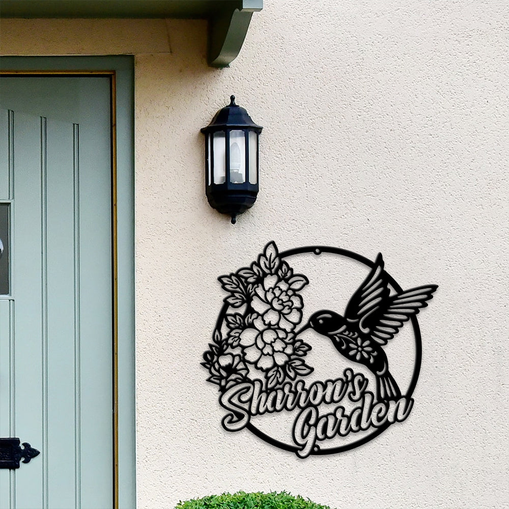 MeMate Personalized Metal Sign Hummingbird, Custom Garden Metal Signs Outdoor Décor, 8" - 24" Garden Signs Metal, HummingbirdSign, Hummingbird Flowers Garden Signs to Personalize, Shed Shed Sign