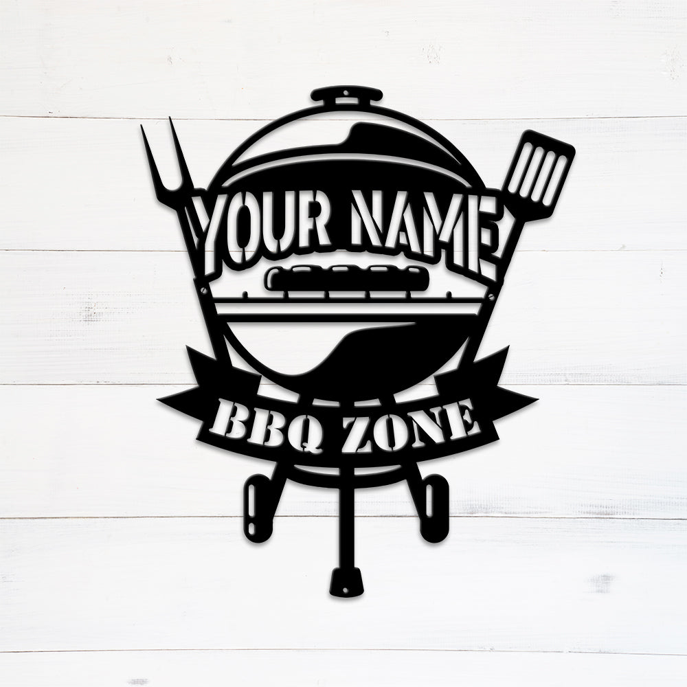 MeMate BBQ Signs, Grill Sign to Personalize, Personalized Barbecue Metal Signs Kitchen Decor, Custom Name Outdoor Plaques for Backyard, Patio, Porch, Deck