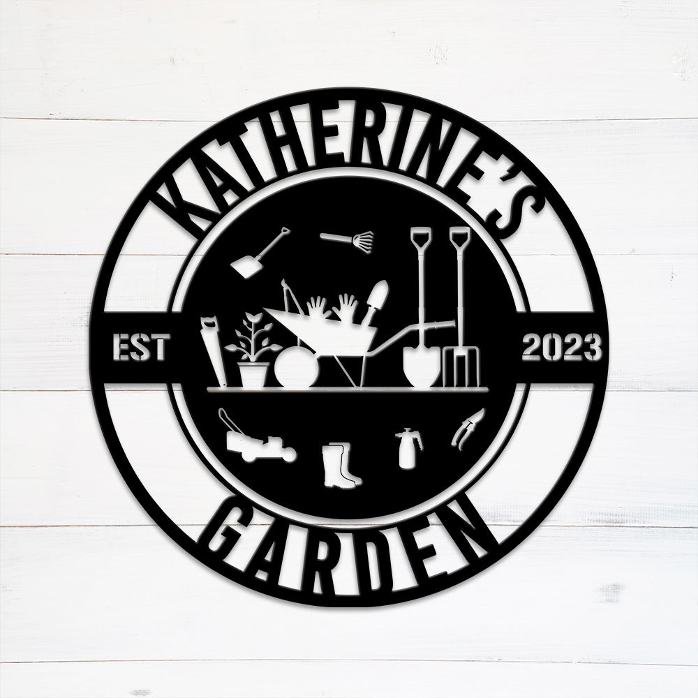 MeMate Garden Signs, Personalized Metal Signs, Garden Sign to Personalize, Large Sign for She Shed Garden, Customized Name Wall Art for Garden Outdoor Decor, Personalized Outdoor Plaque