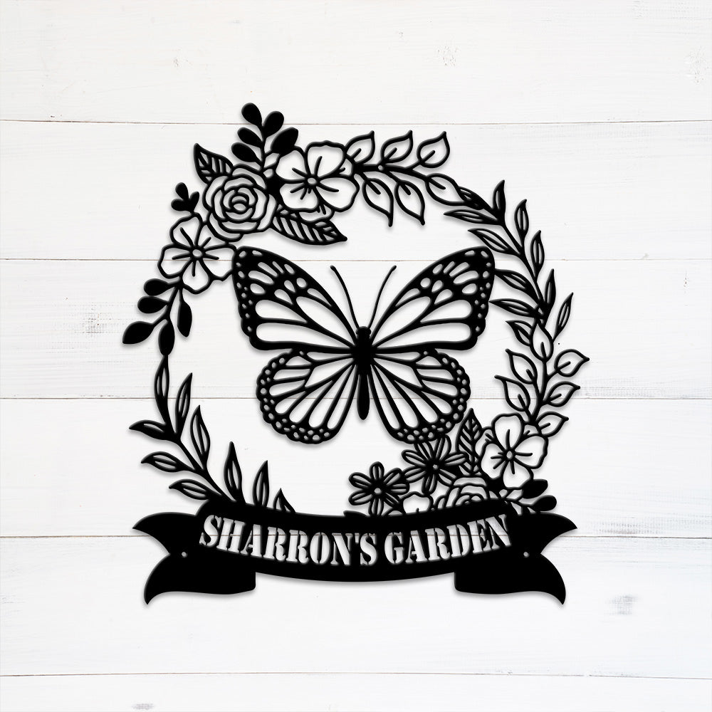 MeMate Flowers Garden Signs, Floral Garden Sign to Personalize, Personalized Metal Signs, Customized Name Wall Art for Garden Outdoor Decor, Large Outdoor Plaque Sign for She Shed, Potting Shed
