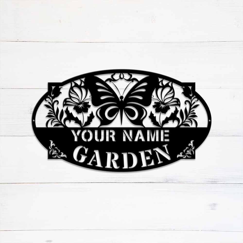 MeMate Personalized Metal Garden Sign for Garden, Custom Name Signs for Garden, Porch, Deck, Love Grows Here Garden Sign