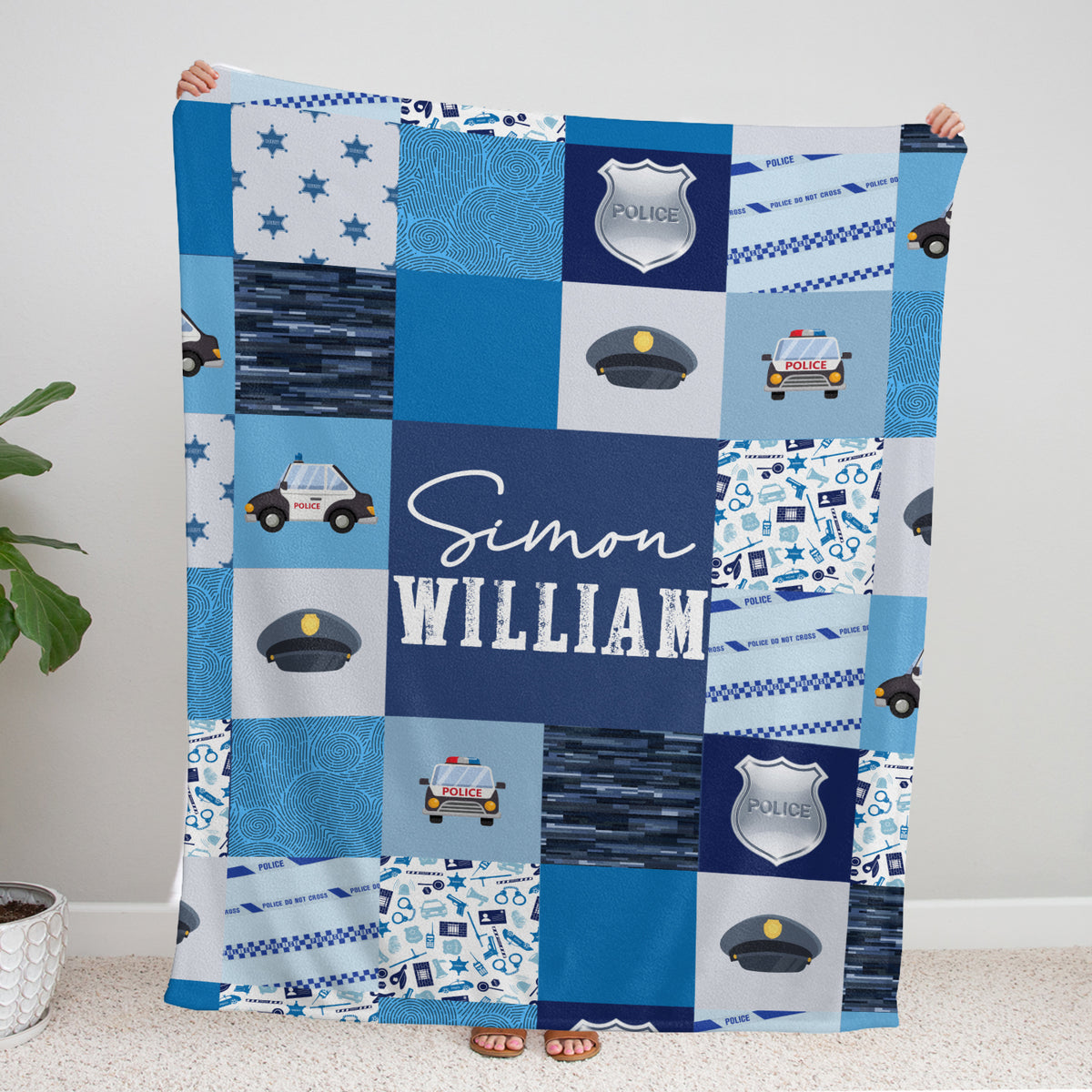 Police Baby Blankets, Blue Baby Blanket, Personalized Baby Blankets for Boys, Custom Baby Blankets Name, Swaddle Blanket for Girls, Plush Blankets for Baby Girl Boy Daughter Son Toddlers Kids