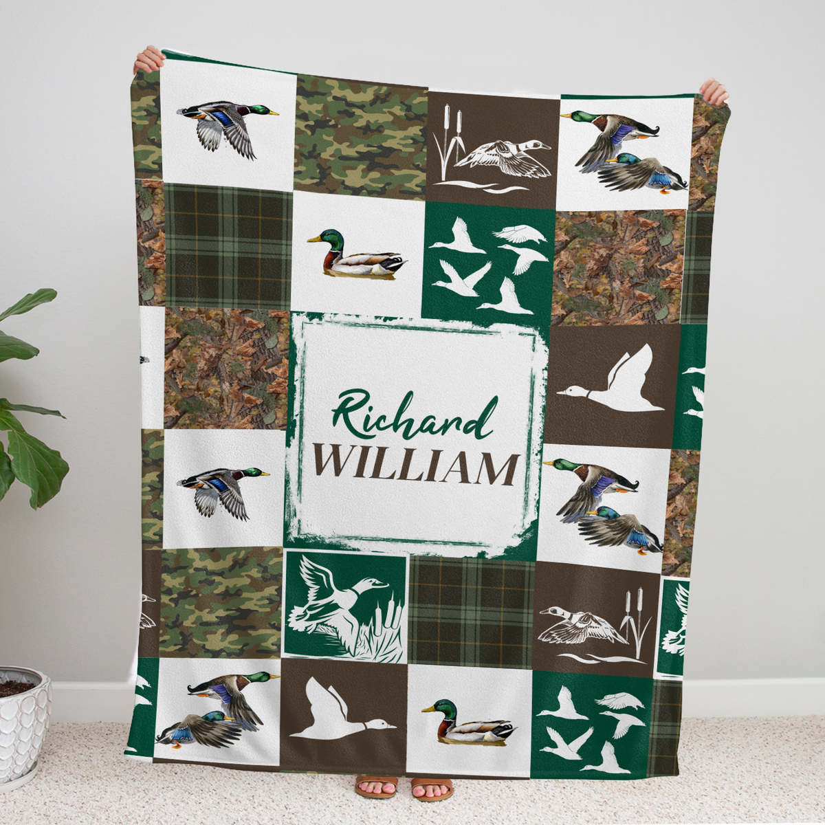 Hunting Baby Blanket, Personalized Baby Blankets for Boys, Hunting Duck Baby Blanket Name, Custom Baby Blankets Name for Girls, Camo Swaddle Blanket, Plush Blankets for Baby Boy Son Daughter Newborn