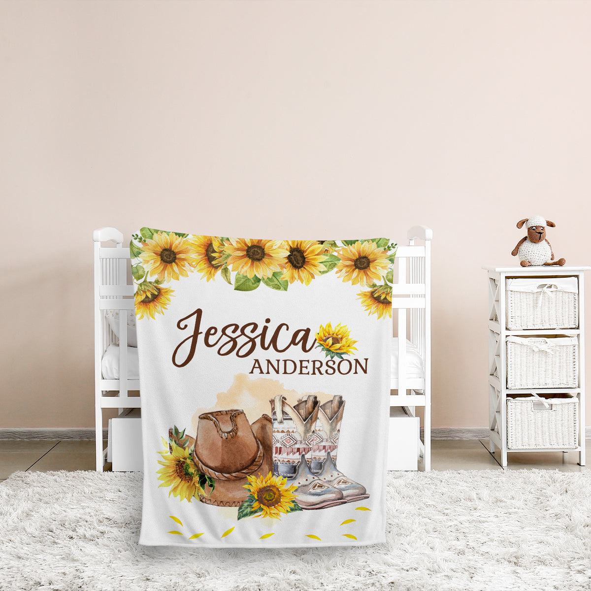 Western Baby Blankets Girl, Personalized Baby Blankets for Girls, Custom Baby Cowgirl Blankets with Sunflowers, Floral Swaddle Blankets, Plush Blankets for Newborn Infant Daughter Granddaughter