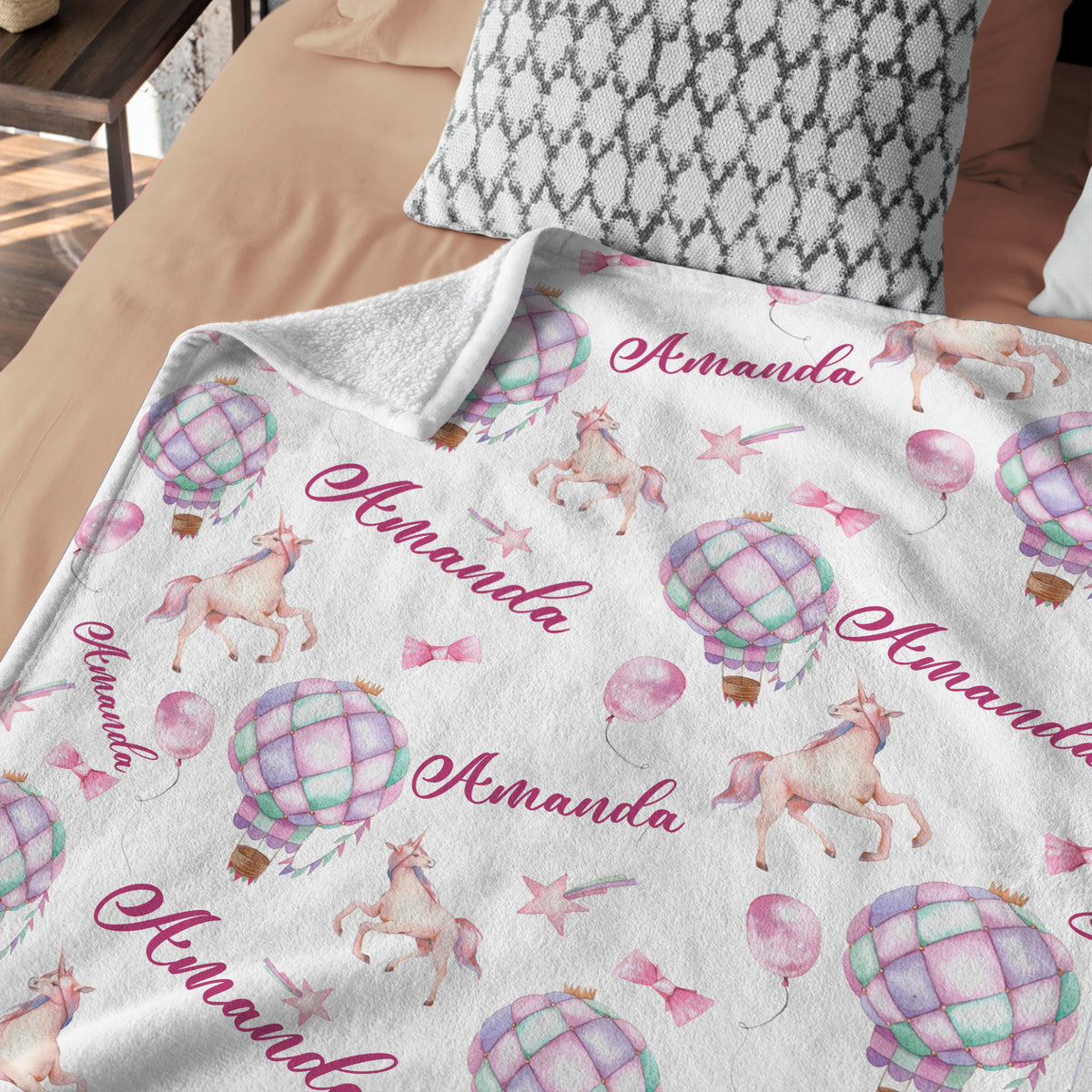 Personalized Pink Airballoon Baby Blankets for Girls, Baby Girl Blanket with Name, Custom Name Baby Blanket, Pink Blankets for Daughter, Swaddle Blanket, Fleece Blanket for Newborn Toddlers Kids