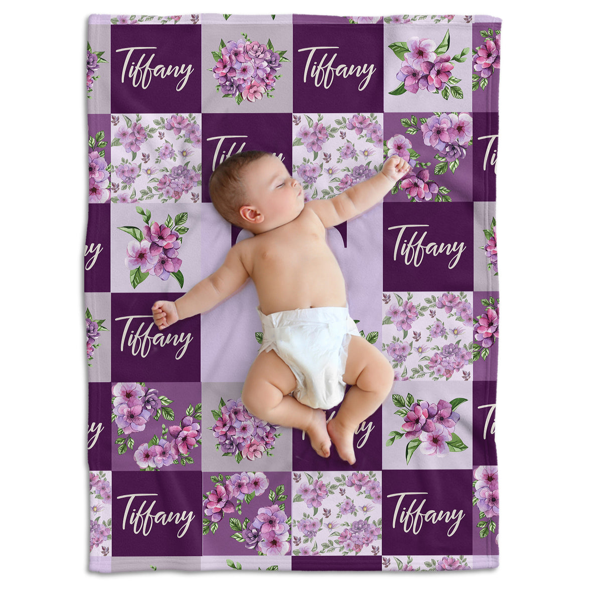 Purple Baby Blankets, Floral Baby Blankets Monogrammed, Personalized Baby Blankets, Custom Blanket with Name for Baby Girl, Flowers Fleece Blanket for Girls, Plush Blanket for Daughter Kids