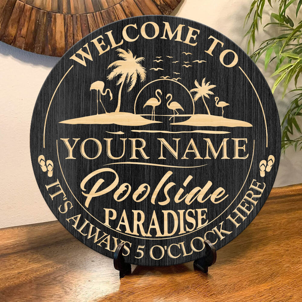 MeMate Pool Signs Personalized Name Text Wooden Sign Outdoor, Poolside Decor, Customized Pool Sign, Swimming Pool Decorations for Wall, Wood Plaque for Backyards Patio Housewarming
