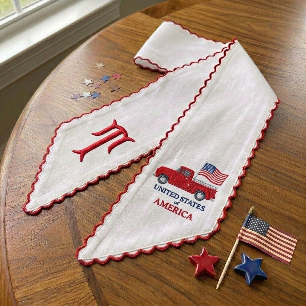 Patriotic Wreath Sash for Front Door, Red Truck US Flag Door Wreath Decor, 54x5 in Personalized Initial Wreath Ribbon, Monogram Embroidered Sash for Holiday, 4th of July Wreath Sashes, Housewarming Gifts
