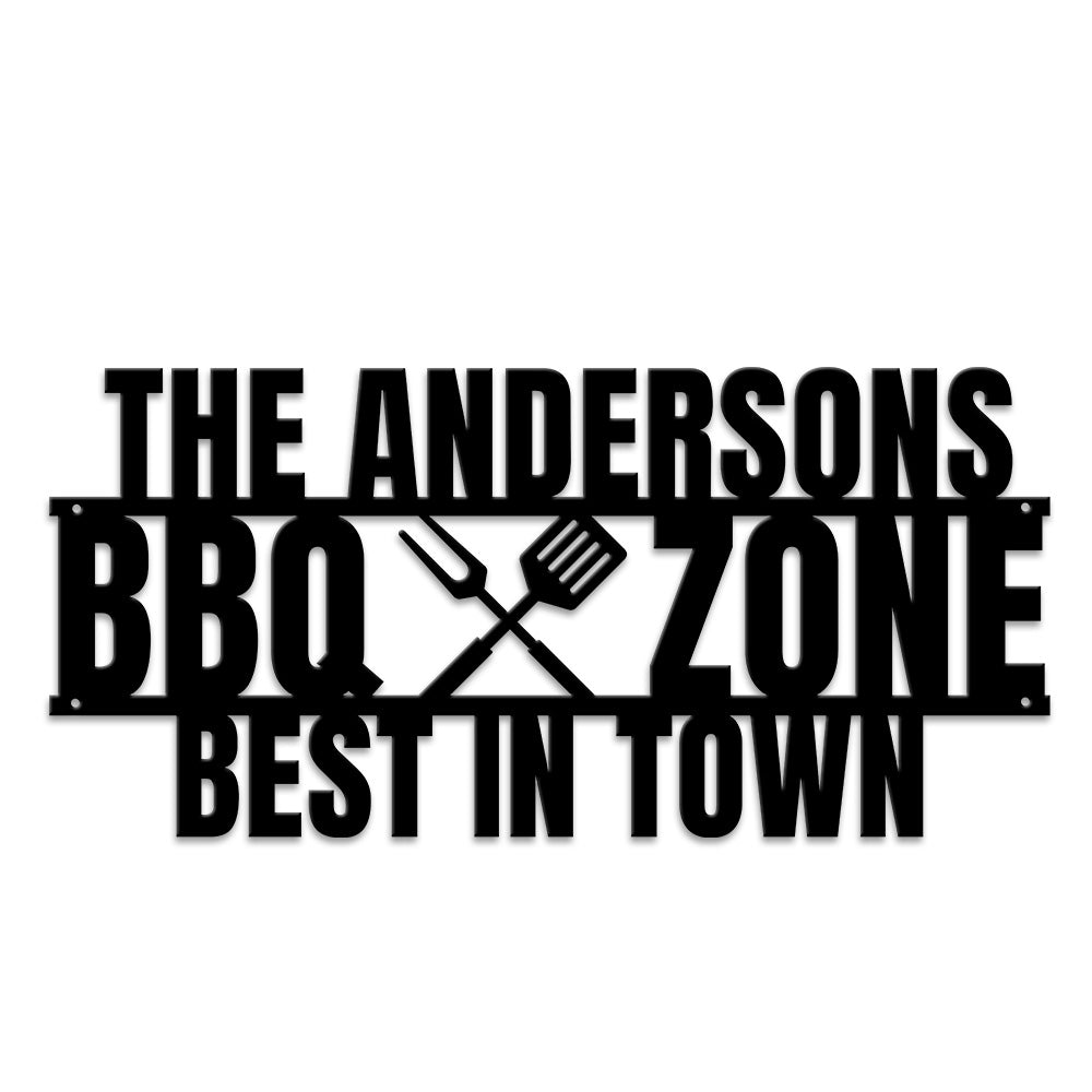 MeMate Metal BBQ Signs, Personalized Barbecue Metal Signs Kitchen Decor, Grill Sign to Personalize, Custom Name Outdoor Plaques, Rustic Decorations for Man Cave