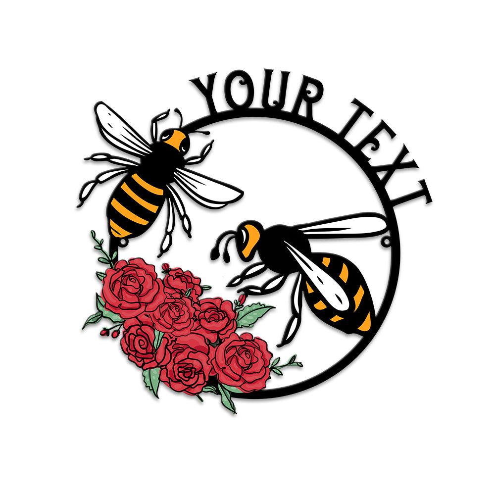 MeMate Personalized Metal Sign Bee, Custom Garden Metal Signs Outdoor Décor, 8" - 24" Garden Signs Metal, Bee Farm Sign, Bee Flowers Garden Signs to Personalize, Shed Shed Sign, Rustic Plaque