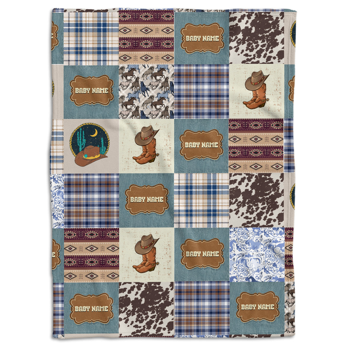 Baby Western Blankets, Cowboy Baby Blankets, Personalized Western Plaid Baby Blankets for Boys Girls, Baby Boy Stuff, Custom Baby Blankets Name Fleece Blankets for Infant Newborn Son Daughter