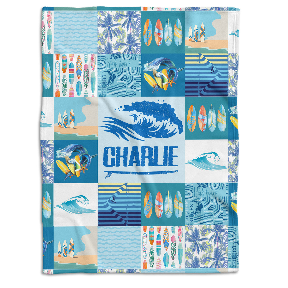Surfer Baby Blankets, Surfboard Baby Blanket, Personalized Baby Blankets for Boys Surfing, Custom Baby Blankets Name for Girls, Beach Swaddle Blanket, Blue Plush Blankets for Newborn Toddlers Kids