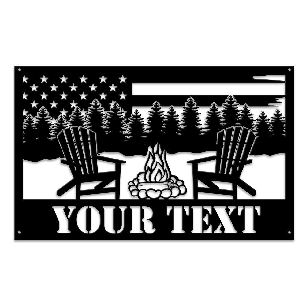 MeMate Backyard US Flag Sign Outdoor Decor, Personalized Metal Sign for Backyard, Patio, Custom Name Signs for Garden Porch, Deck, Large Metal Sign