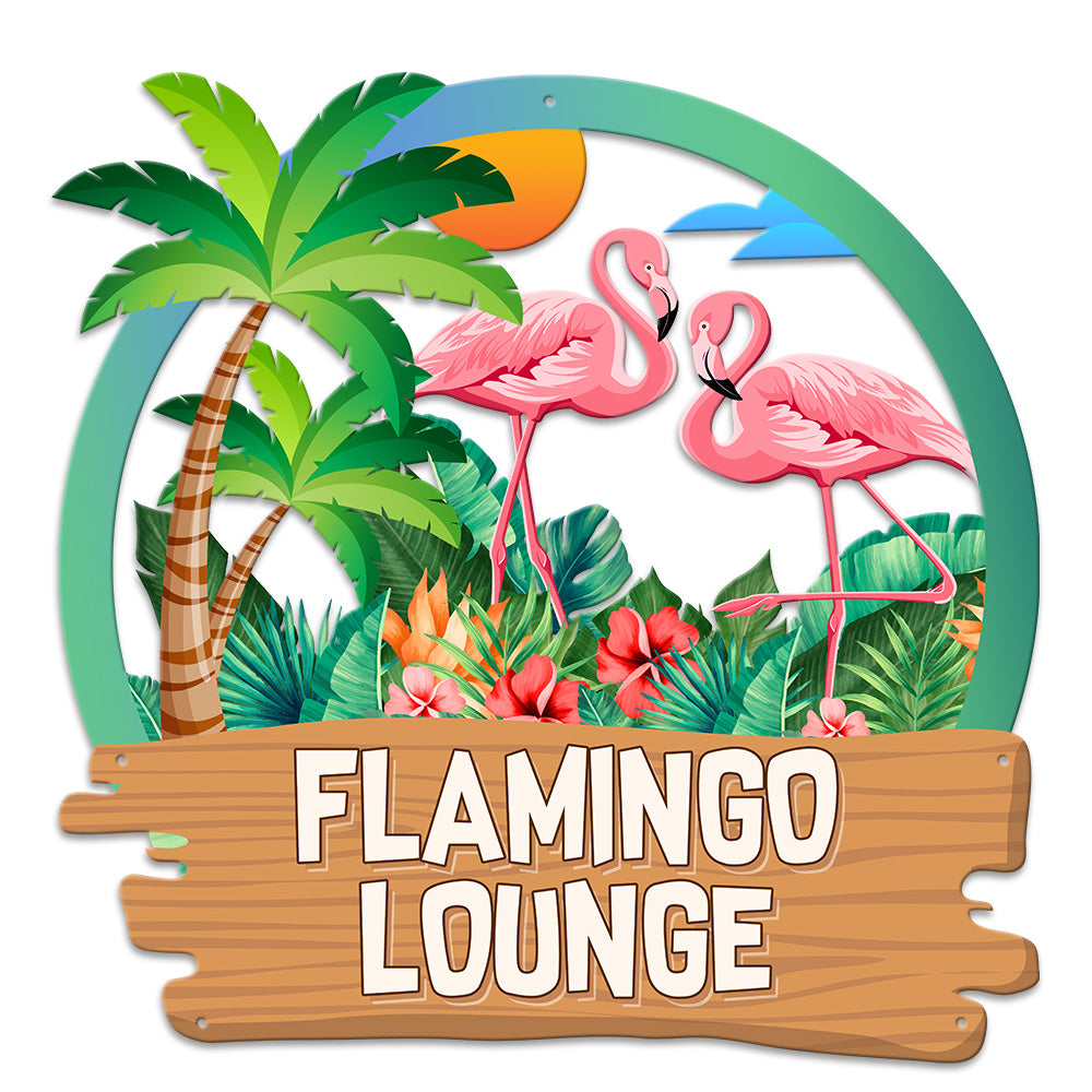 MeMate Flamingo Lounge Signs, Flamingo House Outdoor Décor, Flamingo House Metal Sign, Personalized Flamingo Tropical Sign, Flamingo Metal Sign Housewarming Gift for Family Friend