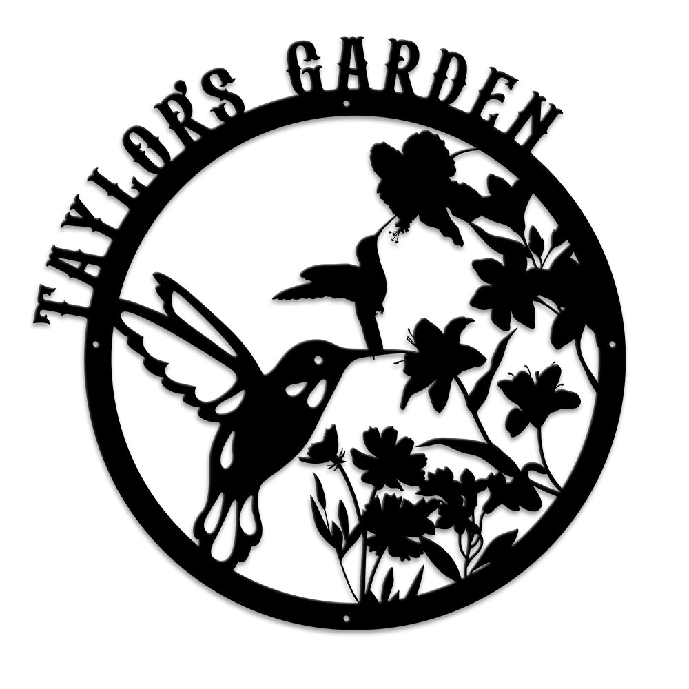 MeMate Hummingbird Garden Sign, Personalized Metal Signs, Garden Sign to Personalize, Large Sign for Vegetable Garden She Shed, Customized Name Wall Art for Outdoor Decor, Plaque for Mom Grandma