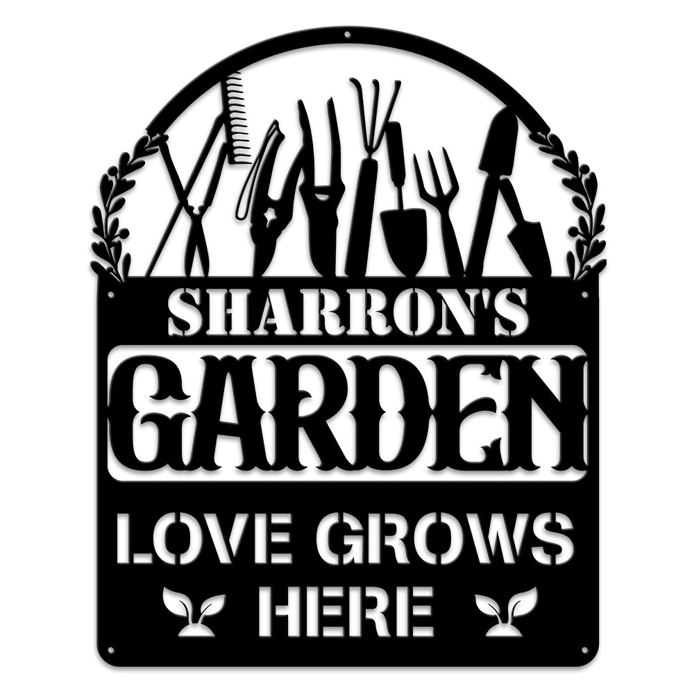 MeMate Garden Sign Outdoor Decor Love Grows Here, Personalized Metal Sign for Backyard, Patio, Garden Porch, Deck, Large Metal Sign