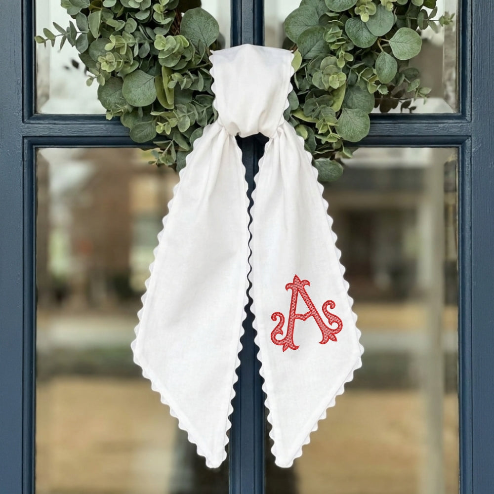 Monogram Wreath Sash Bow for Front Door, Personalized Initial Name Wreath Sash, Summer Wreath Sash, Monogramed Embroidery Ribbon with Adjustable Bow Knot Farmhouse Door Wreath Decor, Housewarming Gift for Family Friends