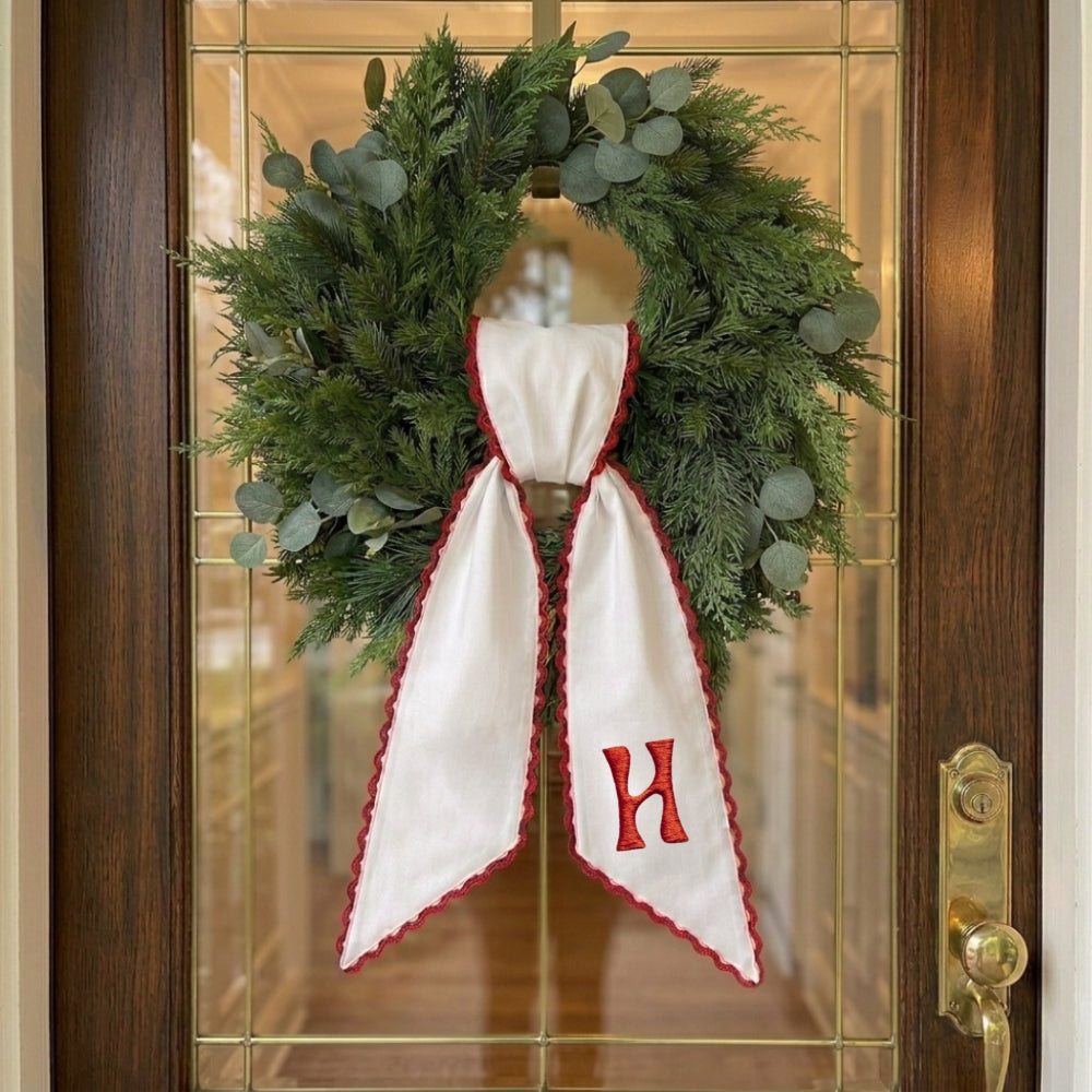 US Flag Door Wreath Decor, Patriotic Wreath Sash for Front Door, 54x5 in Personalized Initial Wreath Ribbon, Poppy Flowers Monogram Embroidered Sash for Holiday, 4th of July Wreath Sashes