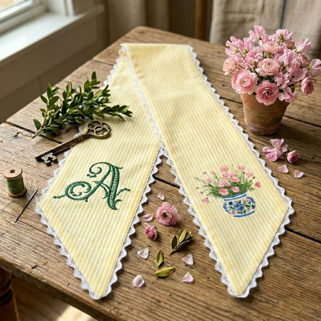 Pink Flowers Wreath Sash for Front Door, Embroidered Flower Wreath Sash 54x5 Inch, Personalized Initial Monogram Sash Front Door Decor, Bow Wreath Sashes for Family Friends