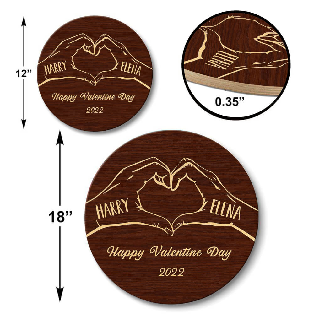 MeMate Custom Wooden Couple Sign Hanging Wall Decor - Personalized Anniversary Signs - Round Rustic Wood Plaque Accessories for Couples, Newlyweds, Valentines Day