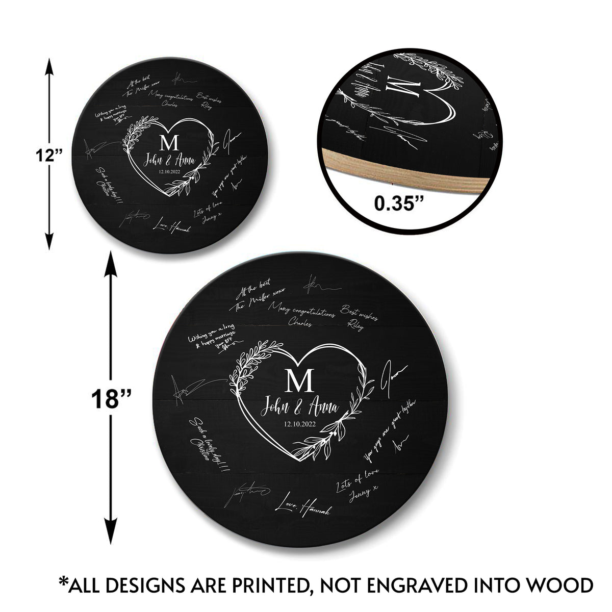 Memate Wedding Guestbook Alternative, Wedding Guest Books Personalized, Custom Signs Family Name Wedding Date for Couple, Wedding Guess Book Sign Board for Signature, Rustic Round Wooden Wedding Book Alternative 01