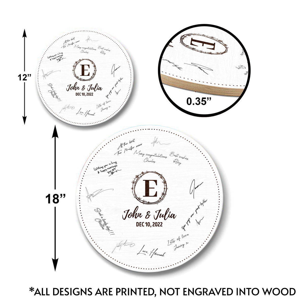 Memate Wedding Guestbook Alternative Personalized, Wedding Guest Books, Custom Wedding Signs Name Date, Wooden Wedding Guess Book Sign Board for Signature, Rustic Round Wedding Book Alternative 02