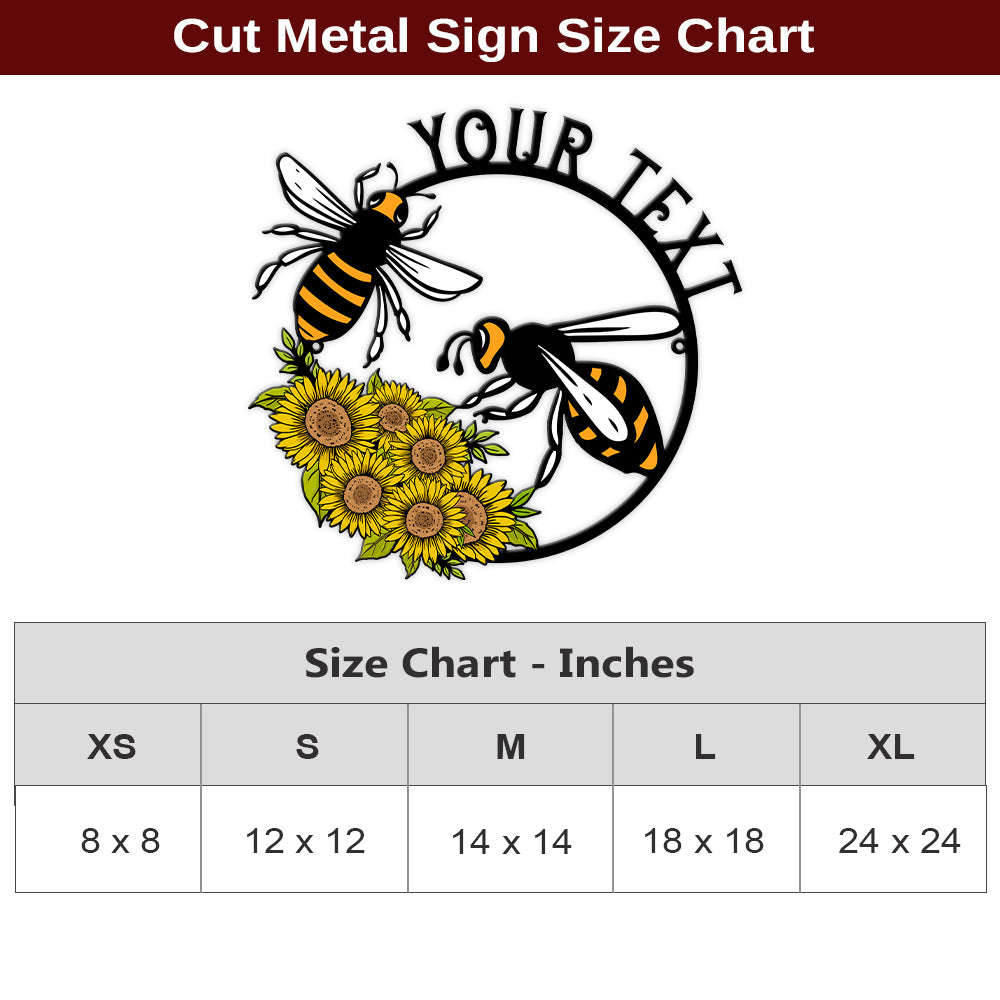 MeMate Personalized Metal Sign Bee, Custom Garden Metal Signs Outdoor Décor, 8" - 24" Garden Signs Metal, Bee Farm Sign, Bee Flowers Garden Signs to Personalize, Shed Shed Sign, Rustic Plaque