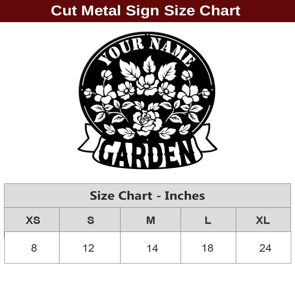 MeMate Flowers Garden Sign, Custom Name Sign Metal for Flowers Lovers, Garden Sign to Personalize, Flowers Art Decorations, Personalized Flowers Sign, 8-24 inches Large Metal Sign, Housewarming Gifts
