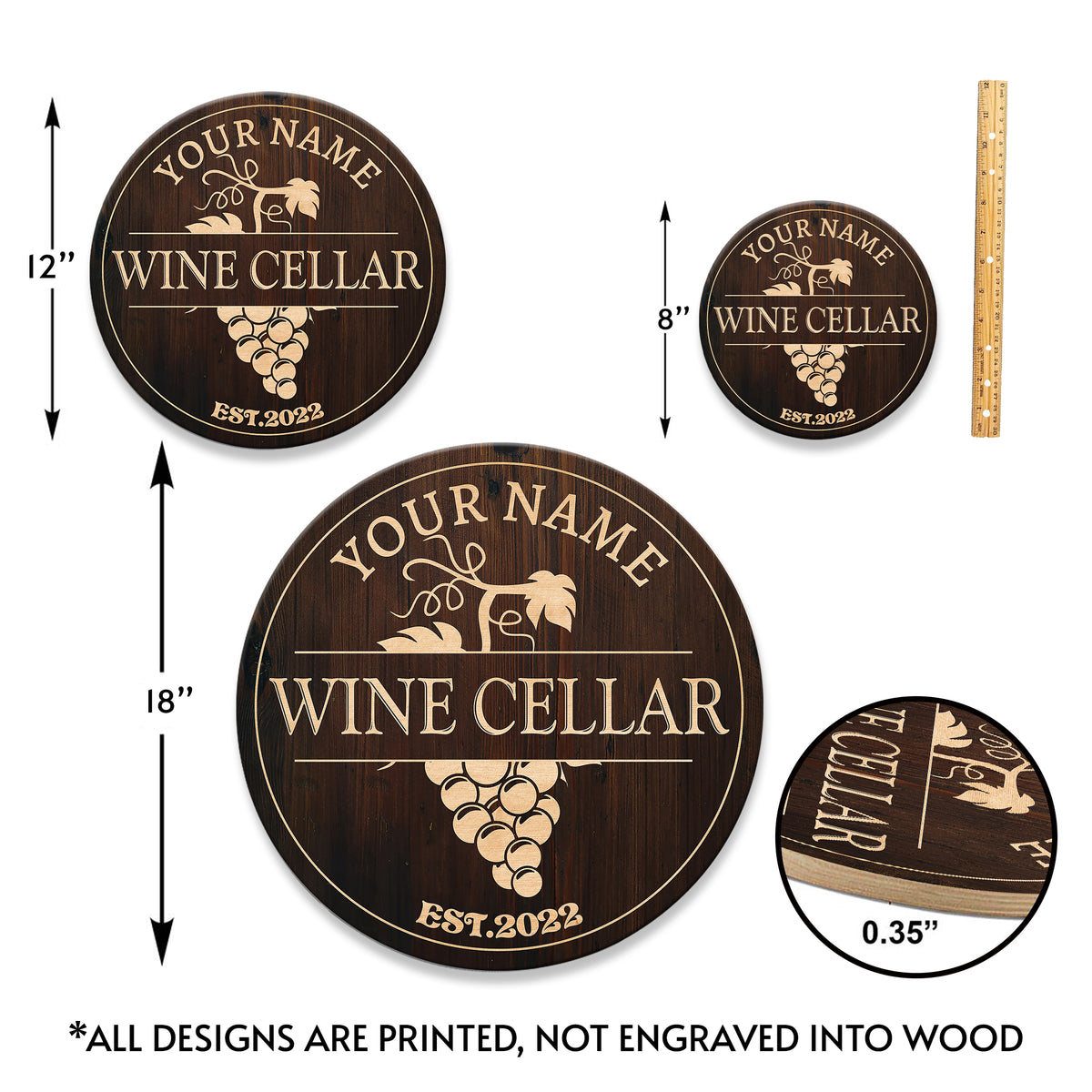 MeMate Personalized Name Wine Cellar Sign fo Home Decor - Wine Sign Custom Printed Wooden Name Sign, Year, Text for Wine Cellar, Man Cave, Housewarming, Newlyweds, Wedding, Wine Lovers Wall Decor