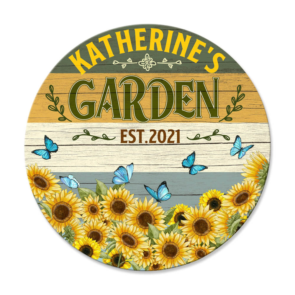 MeMate Personalized Garden Signs for Outdoor Decorative - Custom Name, Year Printed Wood Sign with Sunflower for Flower Garden Decor and Accessories - Wooden Outdoor Plaque for Garden