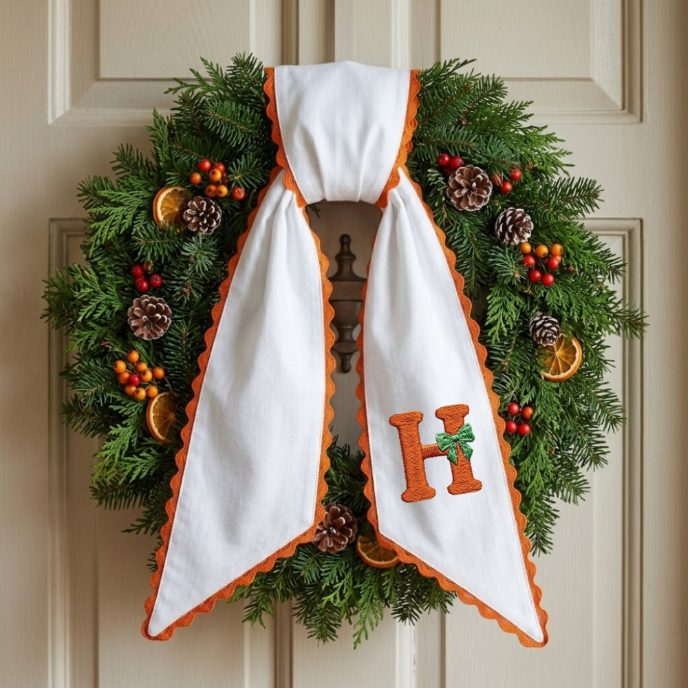 Fall Wreath Sash Bow Embroidered Initials, Personalized Monogram Wreath Sashes 54x5 in, Autumn Wreath Ribbon for Front Door, Garland Accessories, Farmhouse Door Wreath Decor, Pumpkins Monogram Sash