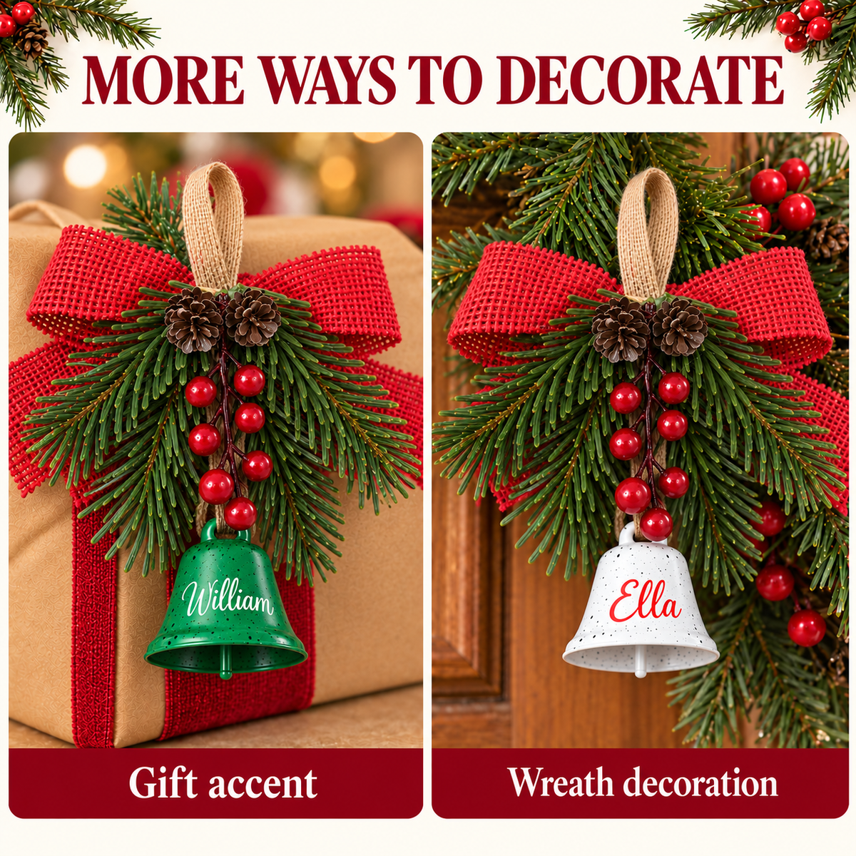 Christmas hanging bell gift accent and wreath decoration ideas