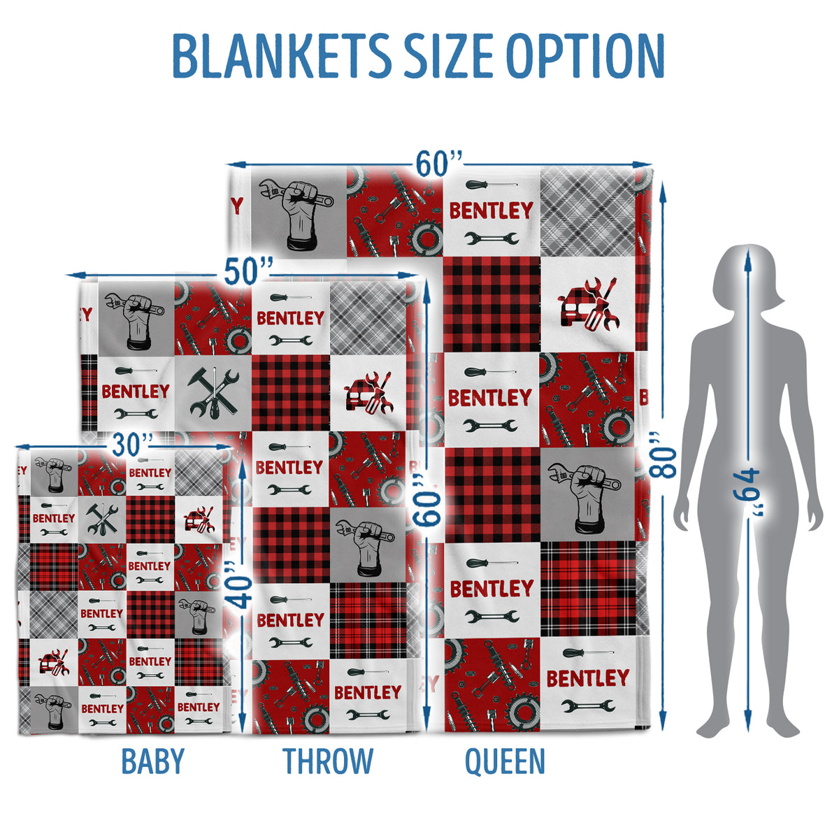 Baby Blanket with Name, Mechanic Baby Blankets, Personalized Baby Blankets for Boys Girls, Custom Baby Blankets Name, Baby Swaddle Blanket, Red Plush Blankets for Daughter Son Newborn Toddlers Kids