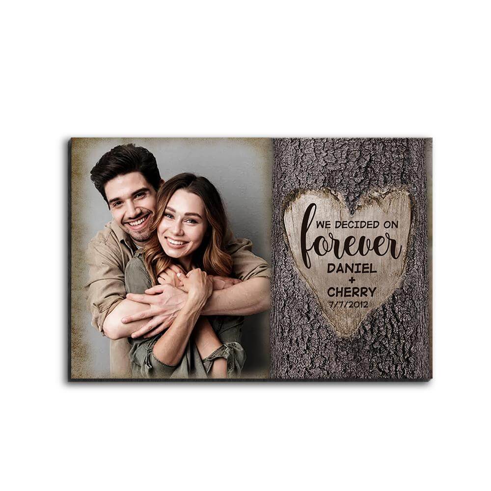 We Decided On Forever Carved Tree Desktop Plaque