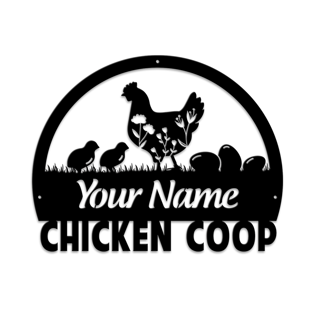 MeMate Chicken Coop Metal Sign, Hen House Outdoor Décor, Chicken Coop Signs, Personalized Name Outdoor Sign, Housewarming Gift for Family Friend